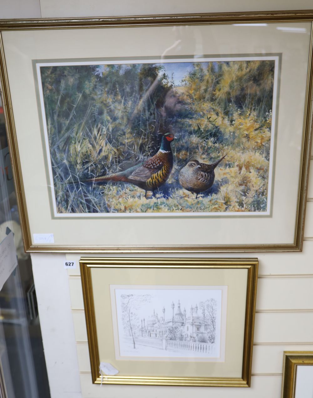 Richard Smith, watercolour, Pheasant in summer, signed, 34 x 50cm and R.P.B. Gorringe, pencil drawing, The Royal Pavilion, Brighton